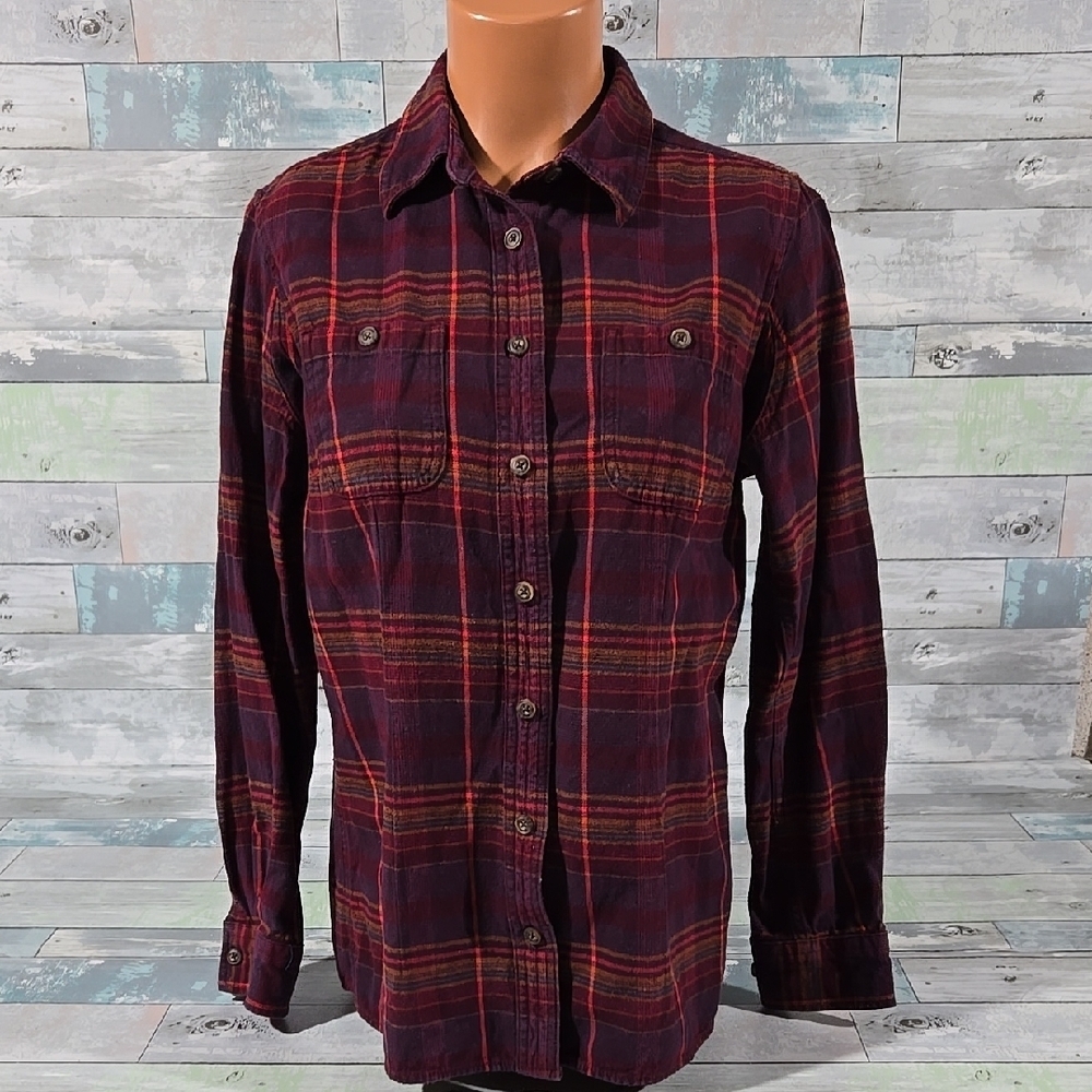Duluth Trading Company Plaid Cotton Button Down Long Sleeve Shirt/Top Sz Small